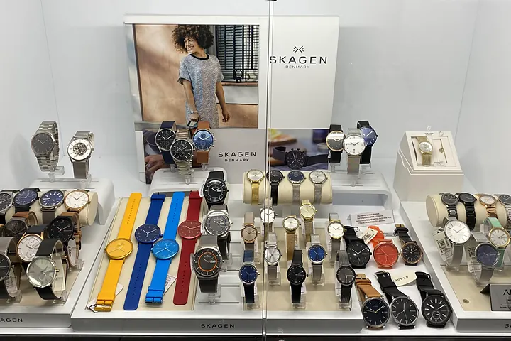 Витрината с часовници Skagen